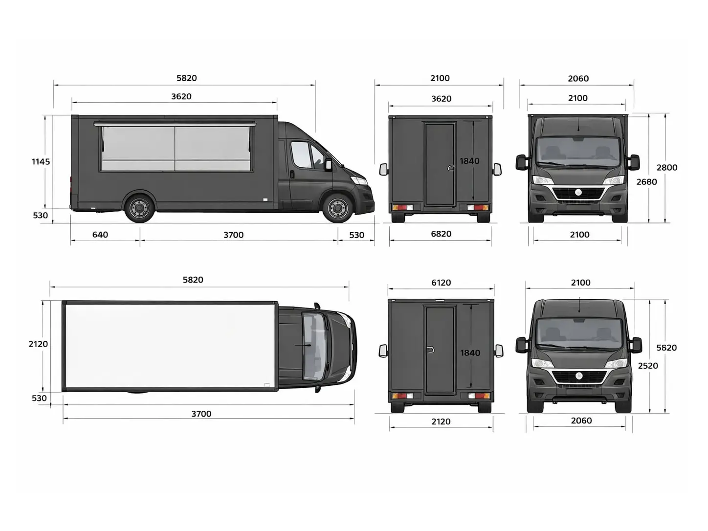 Disegno tecnico quotato di un recente progetto INCAR per un negozio mobile